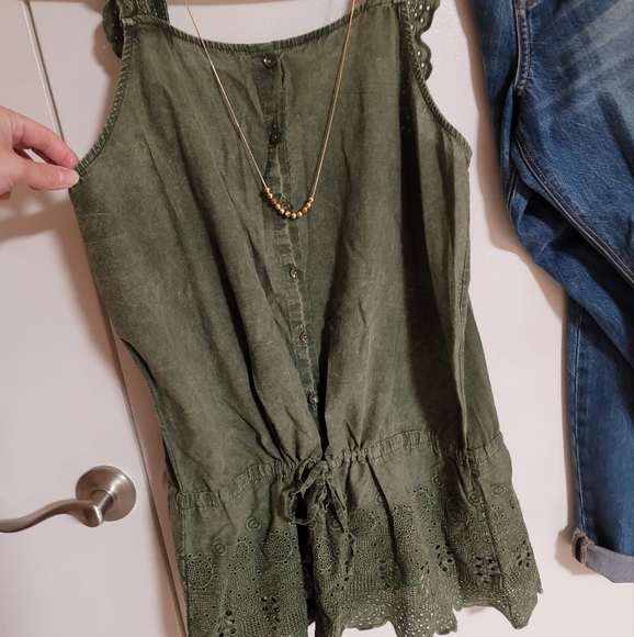 Olive Green Boho Crochet Blouse - Picture 5 of 7